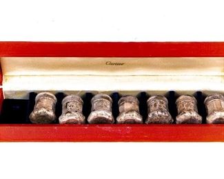 Set Of Seven Cartier Sterling Silver Individual Shakers With Original Box