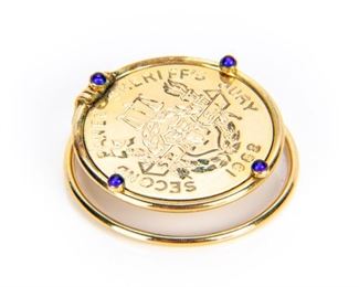 18K Gold & Sapphires Money Clip With Gold Filled Medallion
