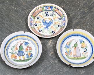 Three Early Quimper France Bowls - As Is