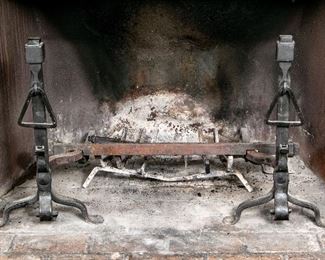 Antique Heavy Hand Wrought Andirons