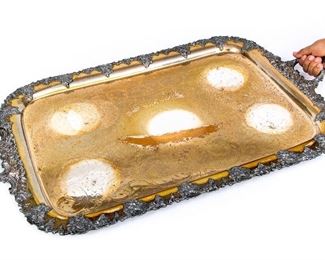A HUGE 35" And Heavy Silver Plate Waiter's Tray