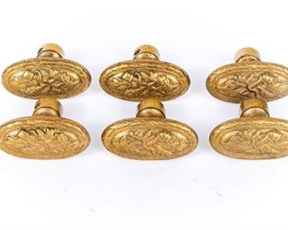 A Set Of 6 Well Cast Vintage/Antique Oval Brass Door Knobs
