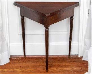 Antique Walnut Trianglular Folding Game Table