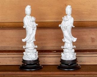 Pair Of Chinese Blanc De Chine Figures Of Guanyin