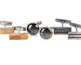3 Pair Of Sterling Silver Cuff Links Including One Danish
