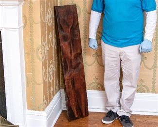 Carved Wood Panel Abstract Figure