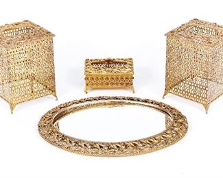 Collection Of Gilt Filigree Vanity Items