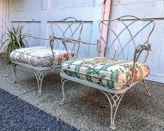 Two White Paint Decorated Wrought Iron Chairs