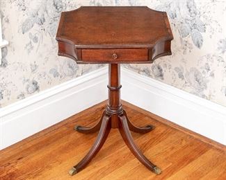 Vintage Mahogany Leather Top Accent Table
