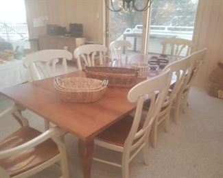 large dining table and chairs, wicker