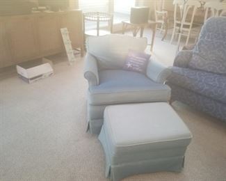 Ethan Allen Blue Chair with Ottoman