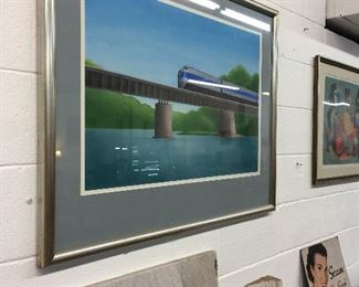 Dramatic train picture matted and framed