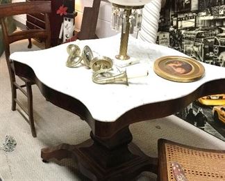 Period Empire center table with shaped white marble top