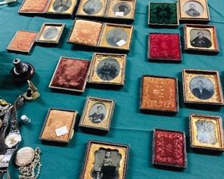 Collection of tin types/daquerreotypes with travel cases.  Original prices have been left on those that have them to show what was and what is now!  Prices will range from 15.00 to 30.00