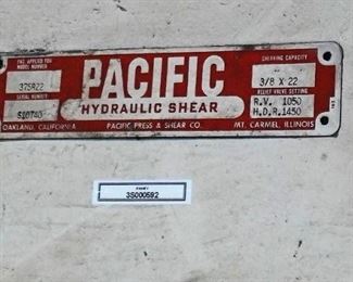 Pacific hydraulic shear - model 375R22 - cuts up to 3/8" by 22'