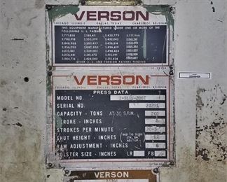 Verson B-910-200V mechanical press brake
