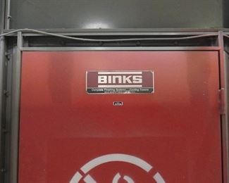 Binks spray booth with an I-beam conveyor system and fire suppression system - includes spare filters and heat lamp – approx. 50’ long