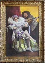 Large Portrait Oil Painting by Richard Geiger Entitled COLUMBINE AND PIERROT