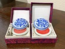 Pair of True Vintage Traditional Red Signature Seal Ink Paste (Indei)