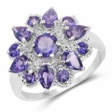 Amethyst Floral Cocktail Ring - 2.19 Carats Genuine Amethyst