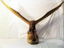 Large Signed Hand Carved & Painted Wooden Eagle Sculpture by Witkow
