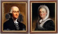 Pair of Portraits George & Martha Washington by William Prior after Gilbert Stuart