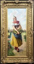 Antique Portrait Oil Painting by Raoul Kranard Entitled DUTCH GIRL