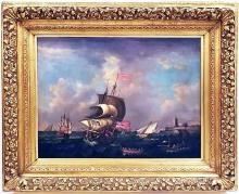 Large 19th Century English Maritime Oil Painting, Marine Nautical Ship