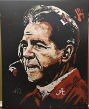 Monumental & Historic Original Painting of Nick Saban – Autographed by Saban, Head Coach of the Alabama Crimson Tide