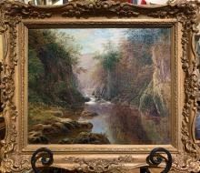 Antique English Landscape / Riverscape Oil Painting by William Mellor