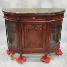 Marble-top Carved Mahogany Display Cabinet
