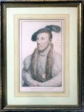 18th c. Hand Colored Engraving, Portrait Of William Marquis Northampton After Hans Holbein by Francesco Bartolozzi