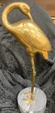 Brass Bird Sculpture On Marble Base