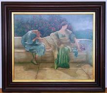 NEED TO RETAKE FIRST PIC Figural Oil Painting After Sir Lawrence Alma-Tadema Entitled ASK ME NO MORE by James Robinson