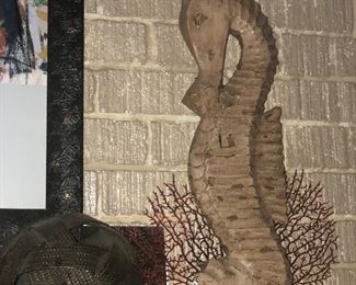 Seahorse statue and metal ball art