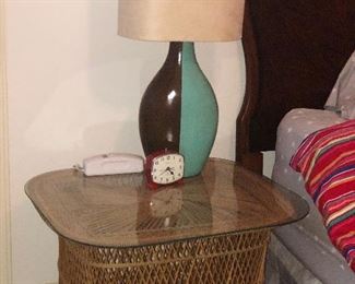 Wicker end table and lamp