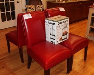 Set of 4 red leather dining chairs, as-is