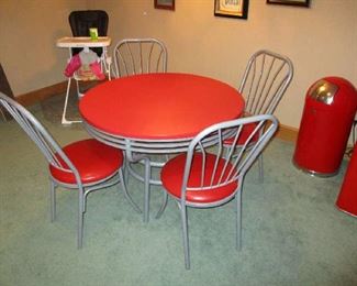 Red and metal table and chairs