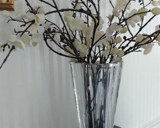Heavy glass vase with fake flowers - $40