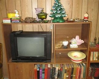 books, tv and entertainment center
