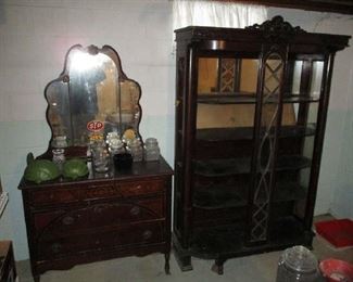 antique dresser and china cabinet
