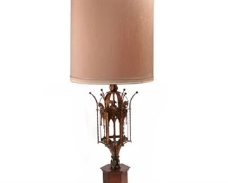 Antique Gothic style tall metal table lamp with shade