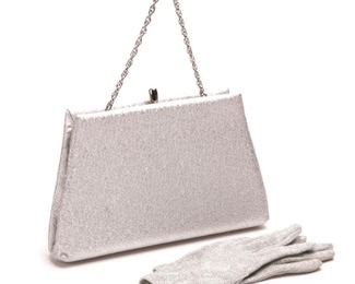 Vintage Silver clutch purse & gloves