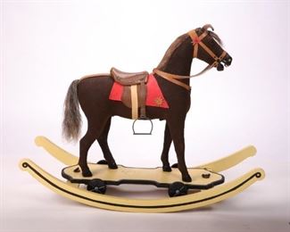 Antique 1908 German Rocking horse/Pull horse with real horse hair