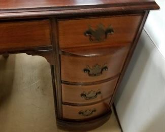New Home sewing machine with burled wood kneehole  cabinet