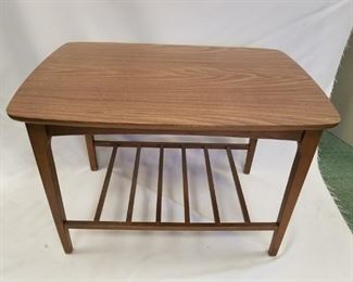 MCM mid century wood grain laminate top side table 29.5" W x 19.75"D x 20.5"H 