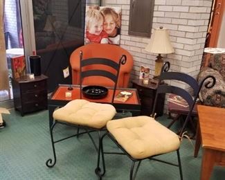 (4) Welded steel black painted indoor outdoor chairs (3) mustard cushions not included