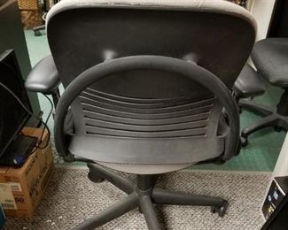 Vintage Steelcase gray fabric office armchair on wheels 