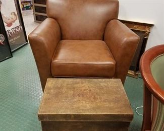 Brown vinyl club chair Leather style box with cover 