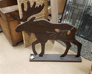 Double sided holiday wooden moose on stand